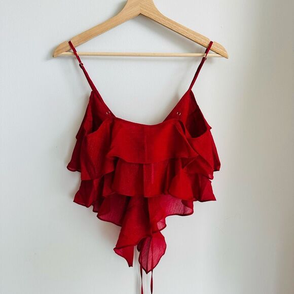 RUMORED Anthropologie Tango Tank – Red Sparkle Ruffle – NWT Small Y2K - Picture 8 of 9
